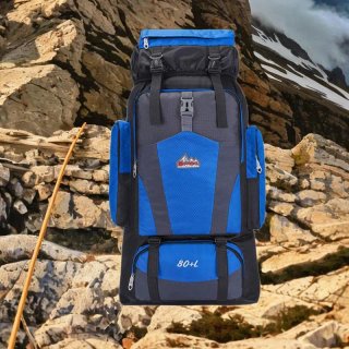 Mochila 80L Senderismo Camping. Azul Gris