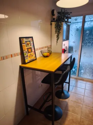 Mesa alta cocina/comedor madera y metal