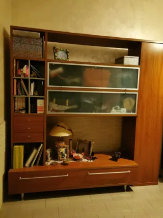 Parete Attrezzata Ciliegio 4,30m Vetro Opaco