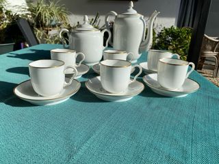 Juego Tazas y Cafetera Limoges Porcelana
