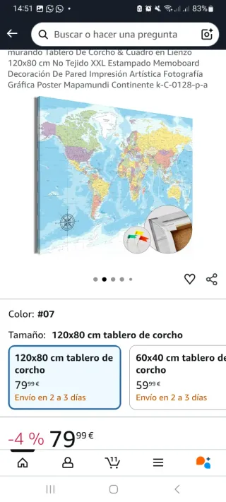 Cuadro Mapa Mundi Lienzo