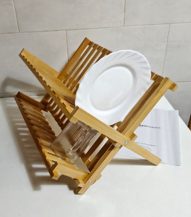 Escurreplatos Bambú Natural Plegable dos Niveles