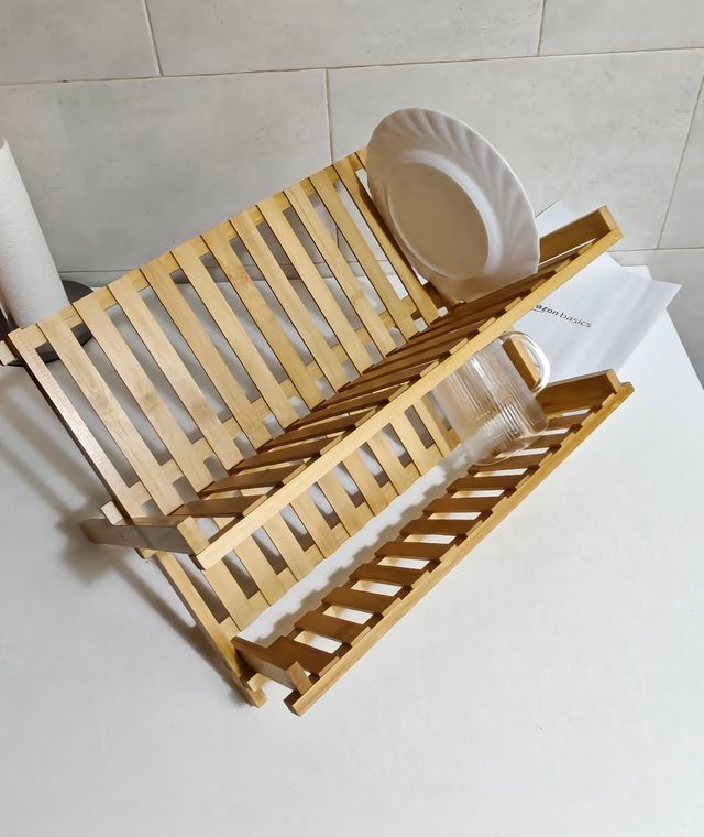 Escurreplatos Bambú Natural Plegable dos Niveles