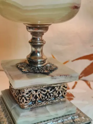 Lampada da tavolo Tiffany vetro,metallo e onice