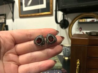 Pendientes Vintage granate natural y plata maciza