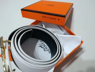 Cinturón Hermes Hebilla H Dorada Blanco