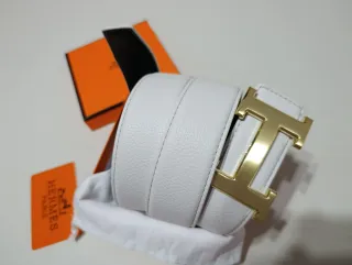 Cinturón Hermes Hebilla H Dorada Blanco