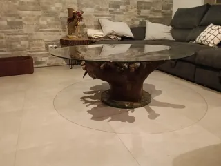 Mesa de centro cristal y madera natural