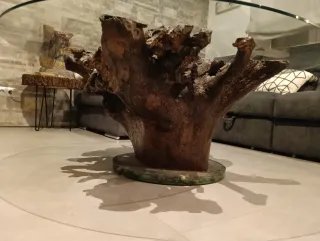 Mesa de centro cristal y madera natural