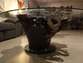 Mesa de centro cristal y madera natural