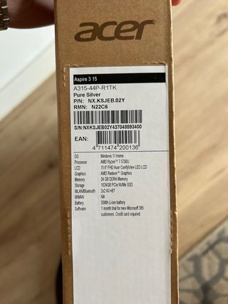 Portátil Acer Plata