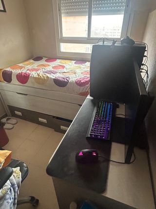 Dormitorio compacto 2 camas 2 cajones y Mesa