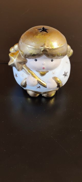 Porta lumino angioletto in terracotta oro bianco