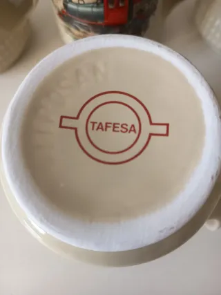 Set di 6 tazze in ceramica con treni antichi