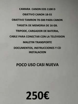 Cámara Canon EOS 1100D + Accesorios