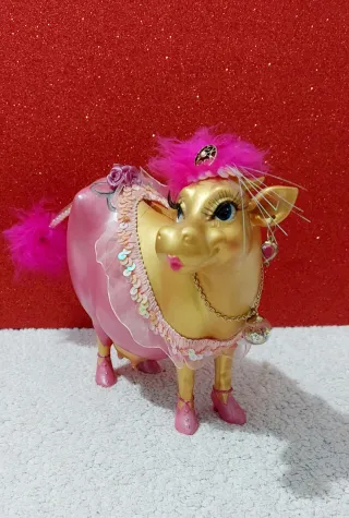 Hucha Vaca Feliz Dorada Rosa