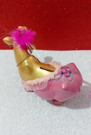 Hucha Vaca Feliz Dorada Rosa