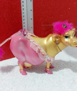 Hucha Vaca Feliz Dorada Rosa