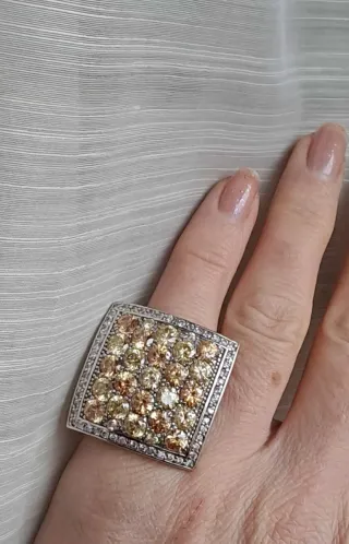 Anello Argento Quarzi Dorati Misura 16.3