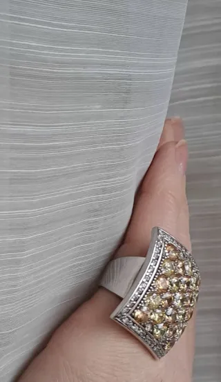 Anello Argento Quarzi Dorati Misura 16.3