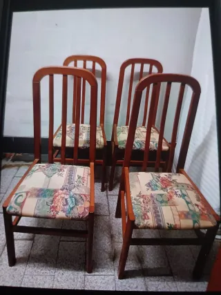 4 Sillas Comedor Madera Tapizadas Flores