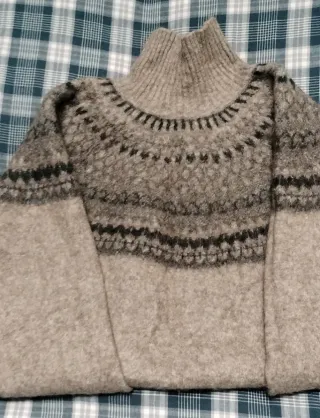 Jersey lana de punto mujer beige y gris