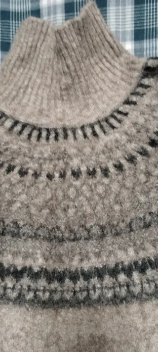 Jersey lana de punto mujer beige y gris