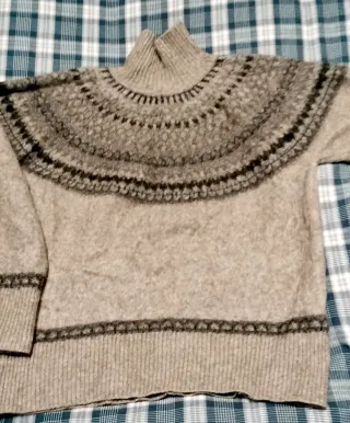 Jersey lana de punto mujer beige y gris