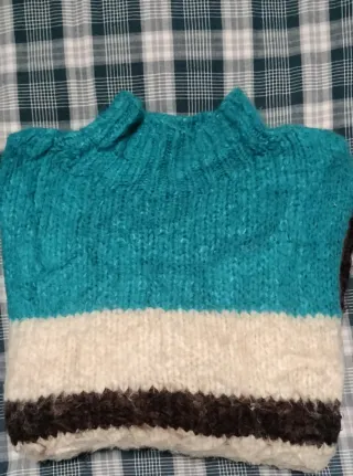 Jersey Zara Mujer Rayas Teal Blanco Marrón