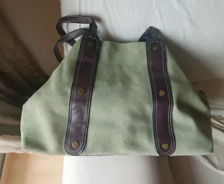 Bolso de piel vuelta verde y marrón