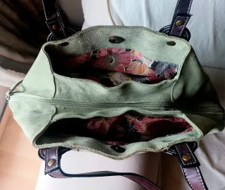 Bolso de piel vuelta verde y marrón