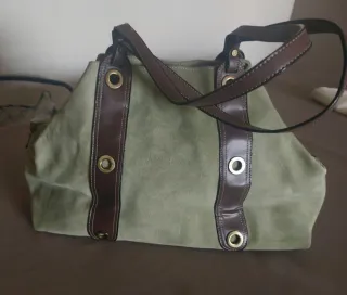 Bolso de piel vuelta verde y marrón