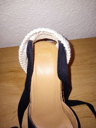 Sandalias cuña esparto mango negras