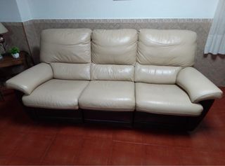 Sofá 3 plazas piel relax beige/marrón