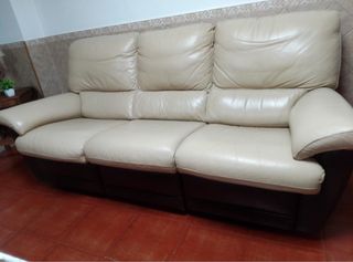 Sofá 3 plazas piel relax beige/marrón