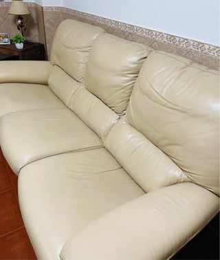 Sofá 3 plazas piel relax beige/marrón