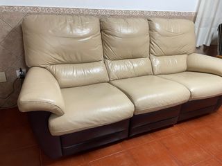 Sofá 3 plazas piel relax beige/marrón