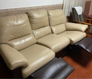 Sofá 3 plazas piel relax beige/marrón