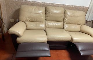 Sofá 3 plazas piel relax beige/marrón