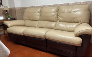 Sofá 3 plazas piel relax beige/marrón