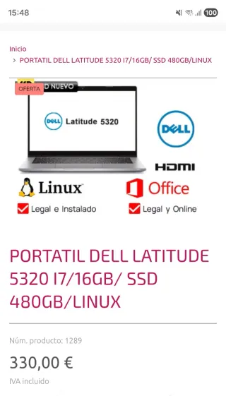 Portátil Dell Latitude 5320 i7/16GB/SSD 480GB