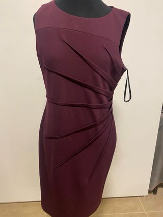 Vestido fiesta cóctel Calvin Klein granate T40