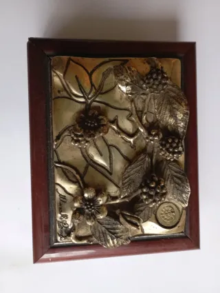 Cajita joyero antigua latón y madera