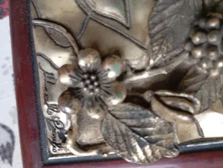 Cajita joyero antigua latón y madera