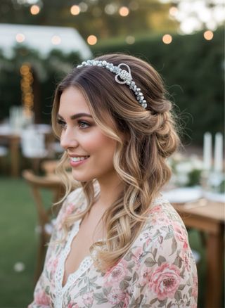 Diadema con corazón y perlas