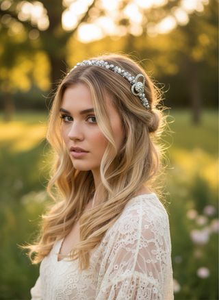 Diadema con corazón y perlas