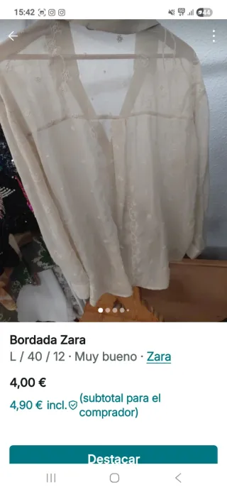 Blusa Zara bordada beige gasa