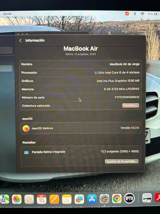 MacBook Air 13 2020 - 80 ciclos de carga