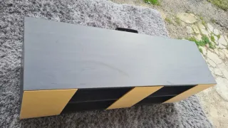 Mueble bajo TV salón madera y tela