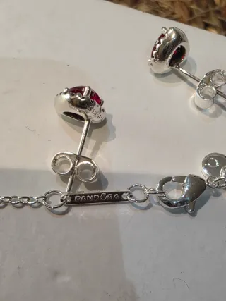 Conjunto Pandora Corazón Rojo Plata